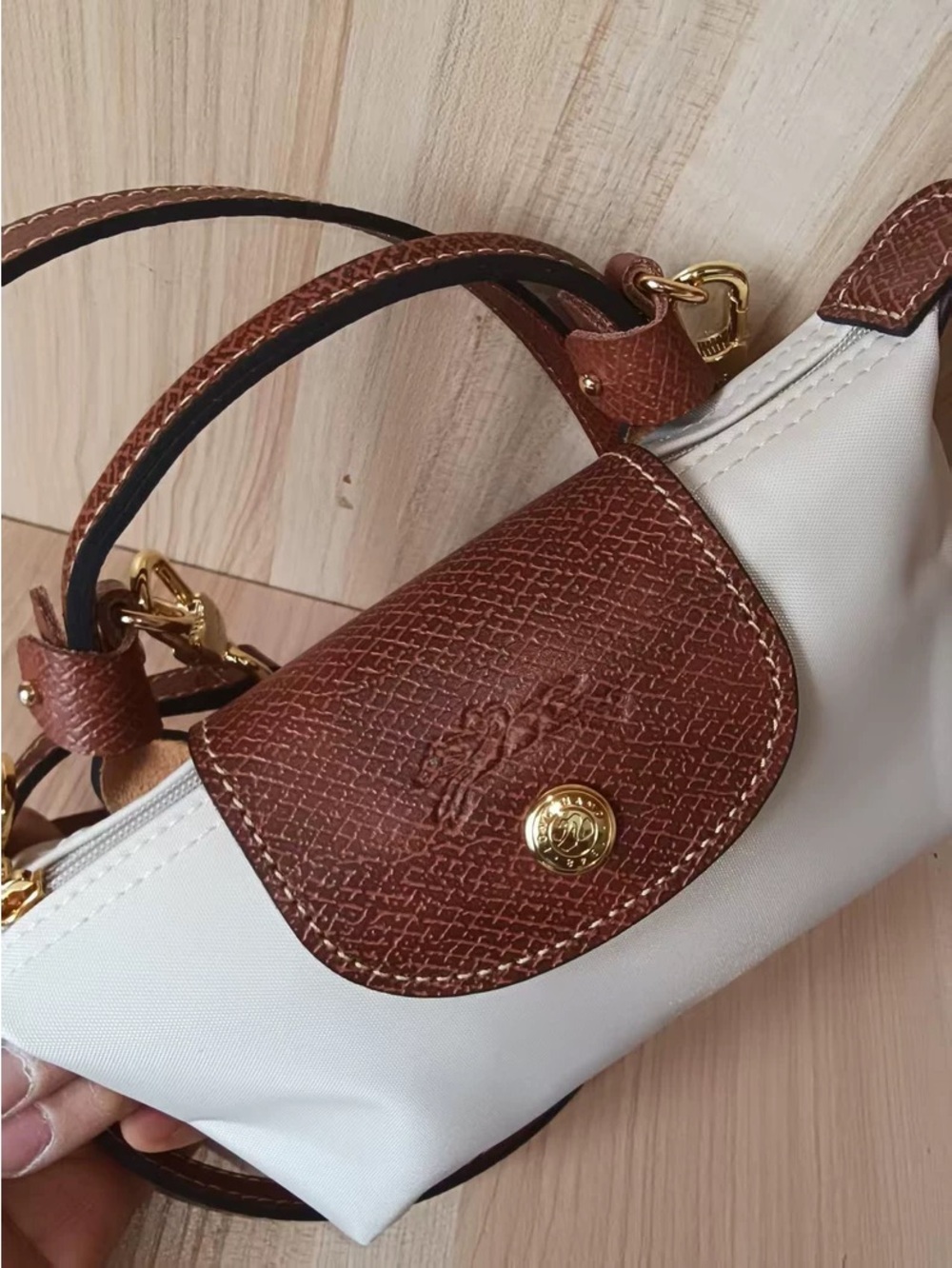 Longchamp Cream Mini Top-Handle Bag with Brown Flap - Picture 5 of 6